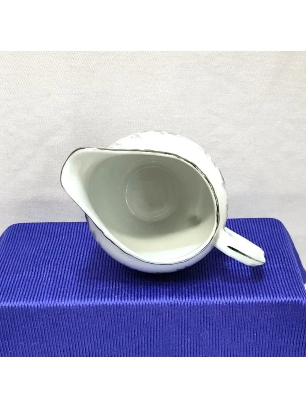Baroque Bleu By Daniele Japan Fine China Creamer Scalloped Edge Silver Trim VTG